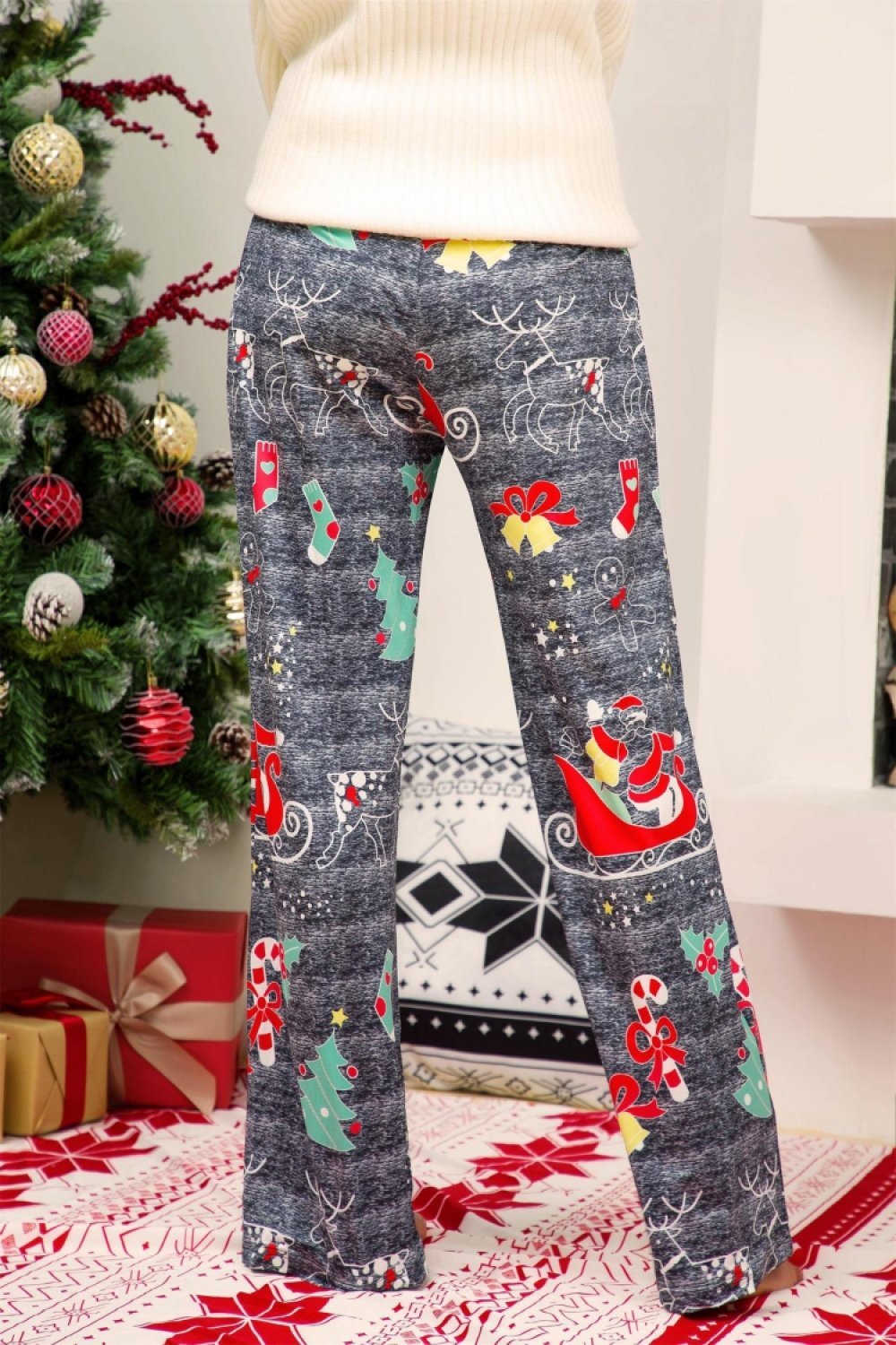 Christmas Printed Wide Leg Pants