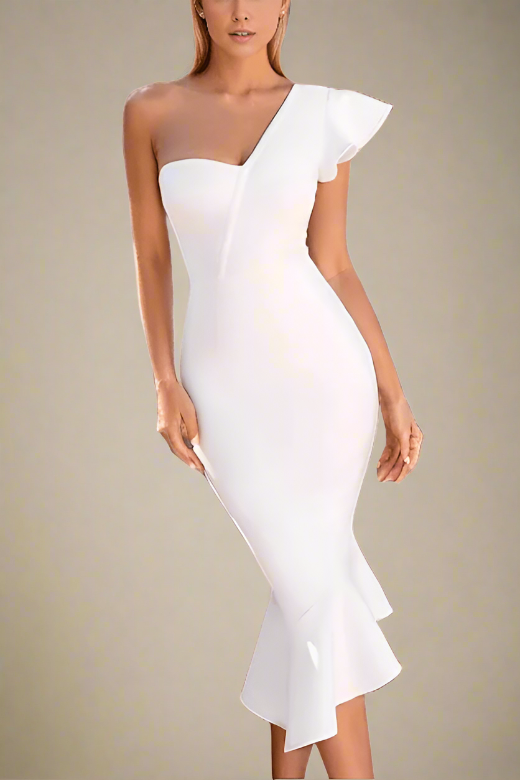 Circe Bodycon Midi Dress - Pearl White - Fashionpara