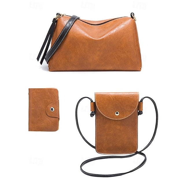 Faux Leather Shoulder 4-Piece Handbag Bag Set