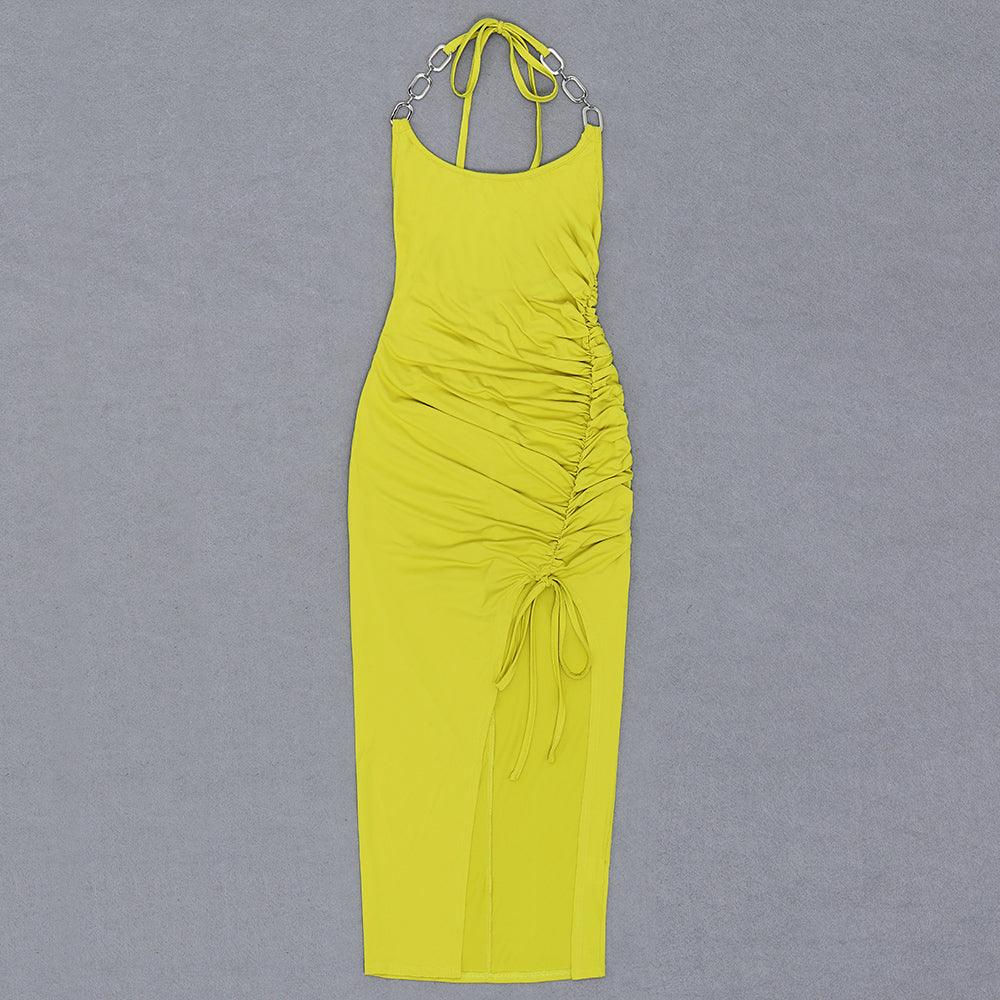 KittenAlarm - Clementine Halter Neck Drawstring Midi Dress