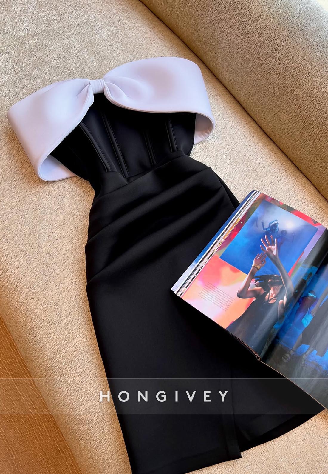 Black Simple Sheath Short Party Dresses Off the Shoulder Bowknot Pleated Homecoming Dresses