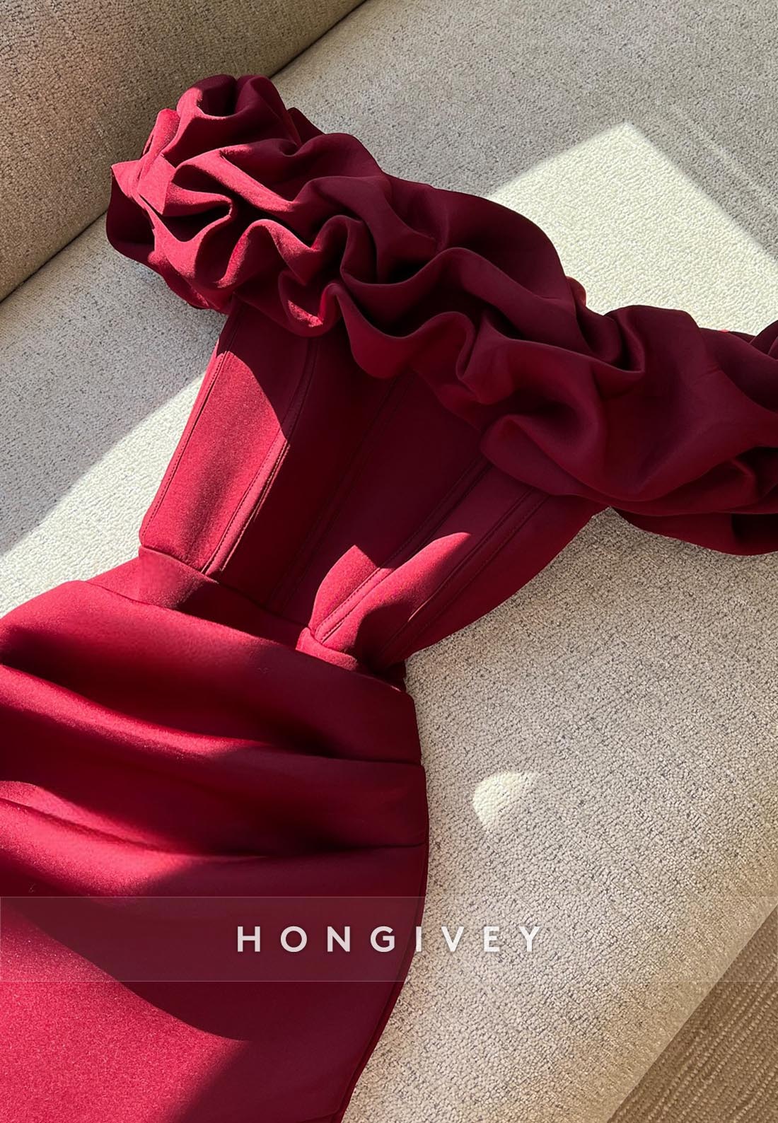 Red Short Sheath Off the Shoulder Party Dresses Pleated Homecoming Dresses