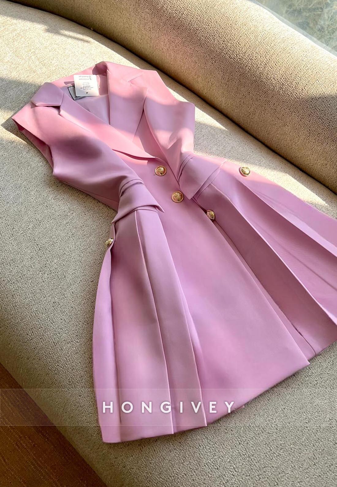 Button V Neck Satin Princess Party Dresses Sleeveless Pleated Homecoming Dresses