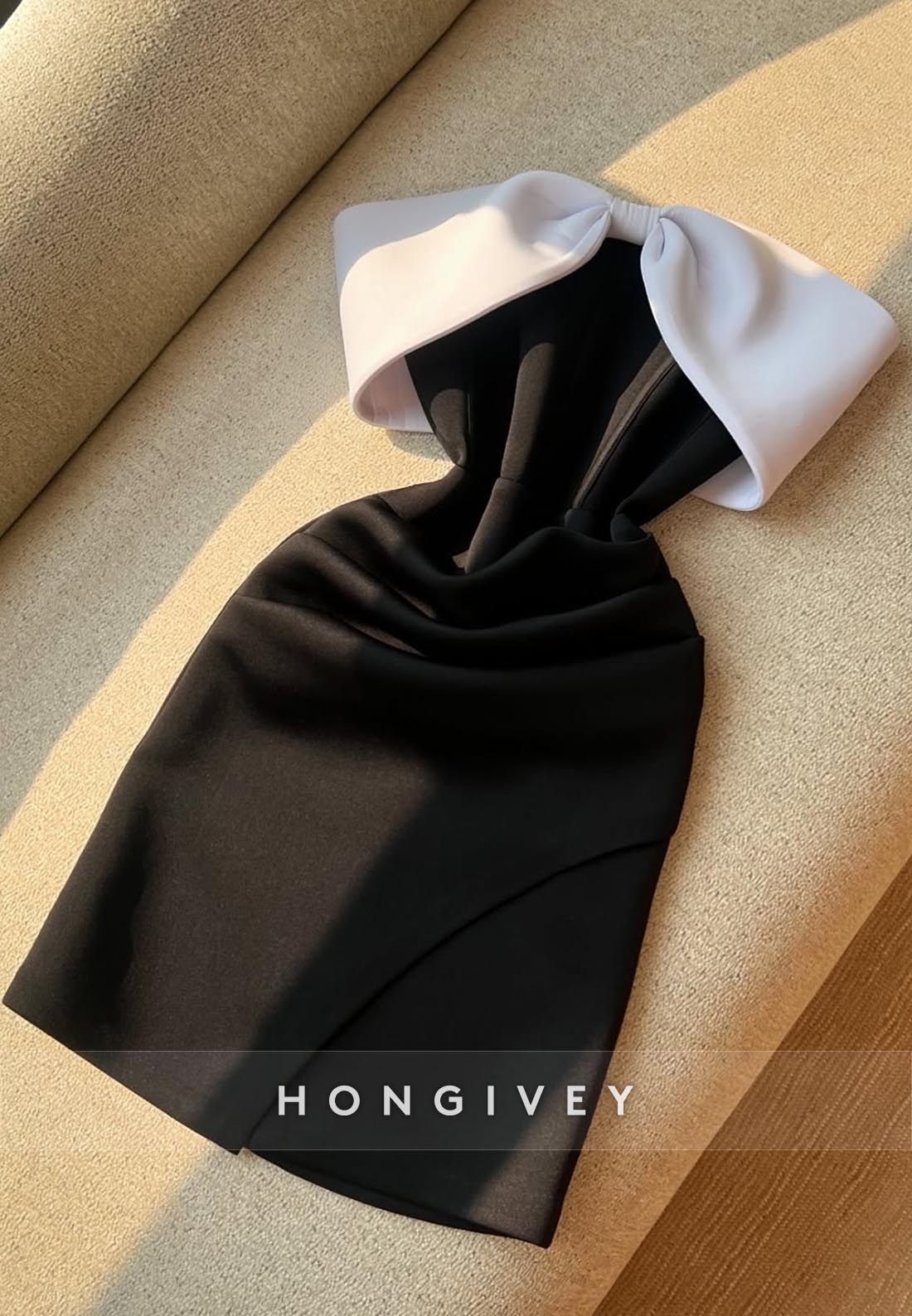 Off the Shoulder Satin Party Dresses Bowknot Short Sheath Homecoming Dresses