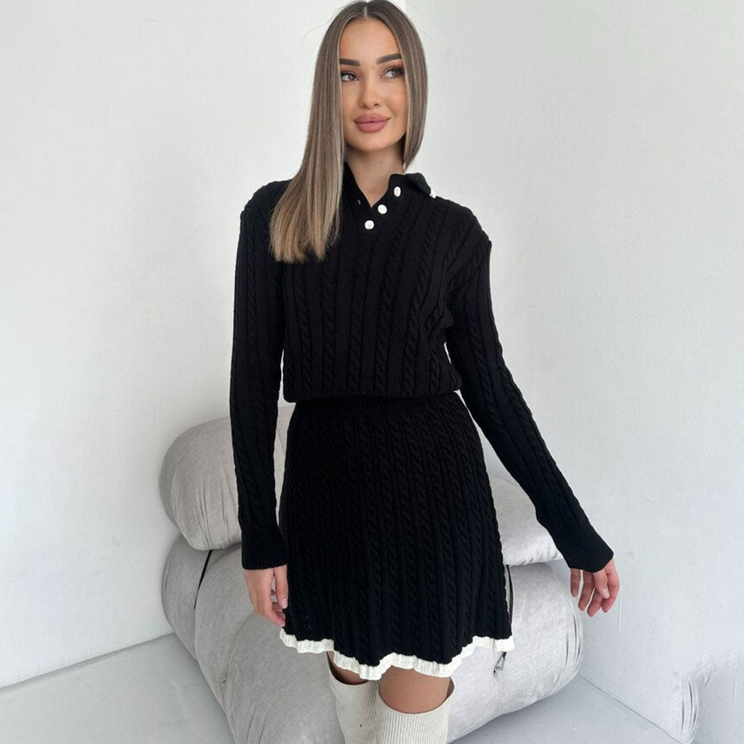 Trendy & Unique College Knit Sweater Mini Skirt Set