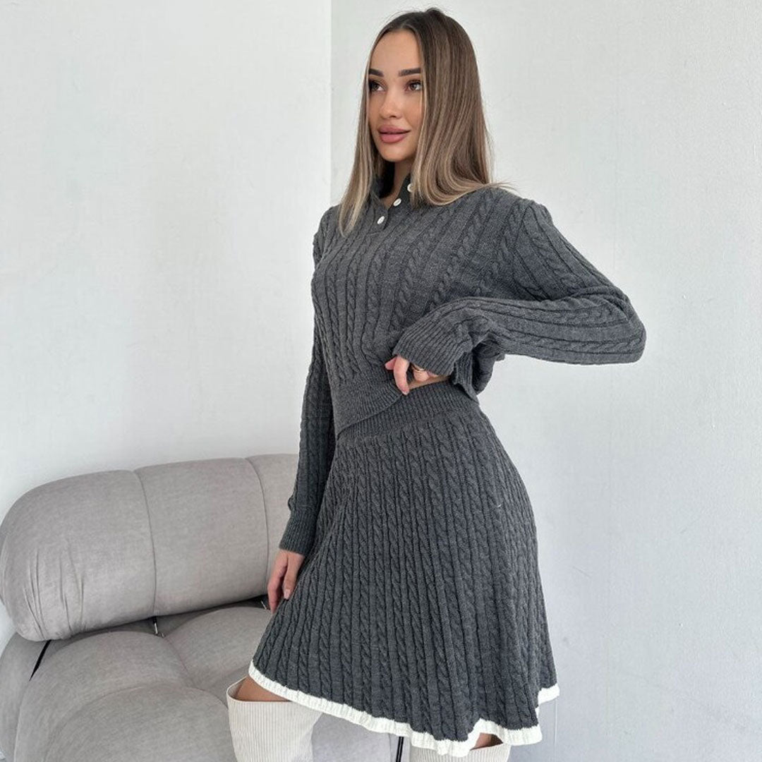 Trendy & Unique College Knit Sweater Mini Skirt Set