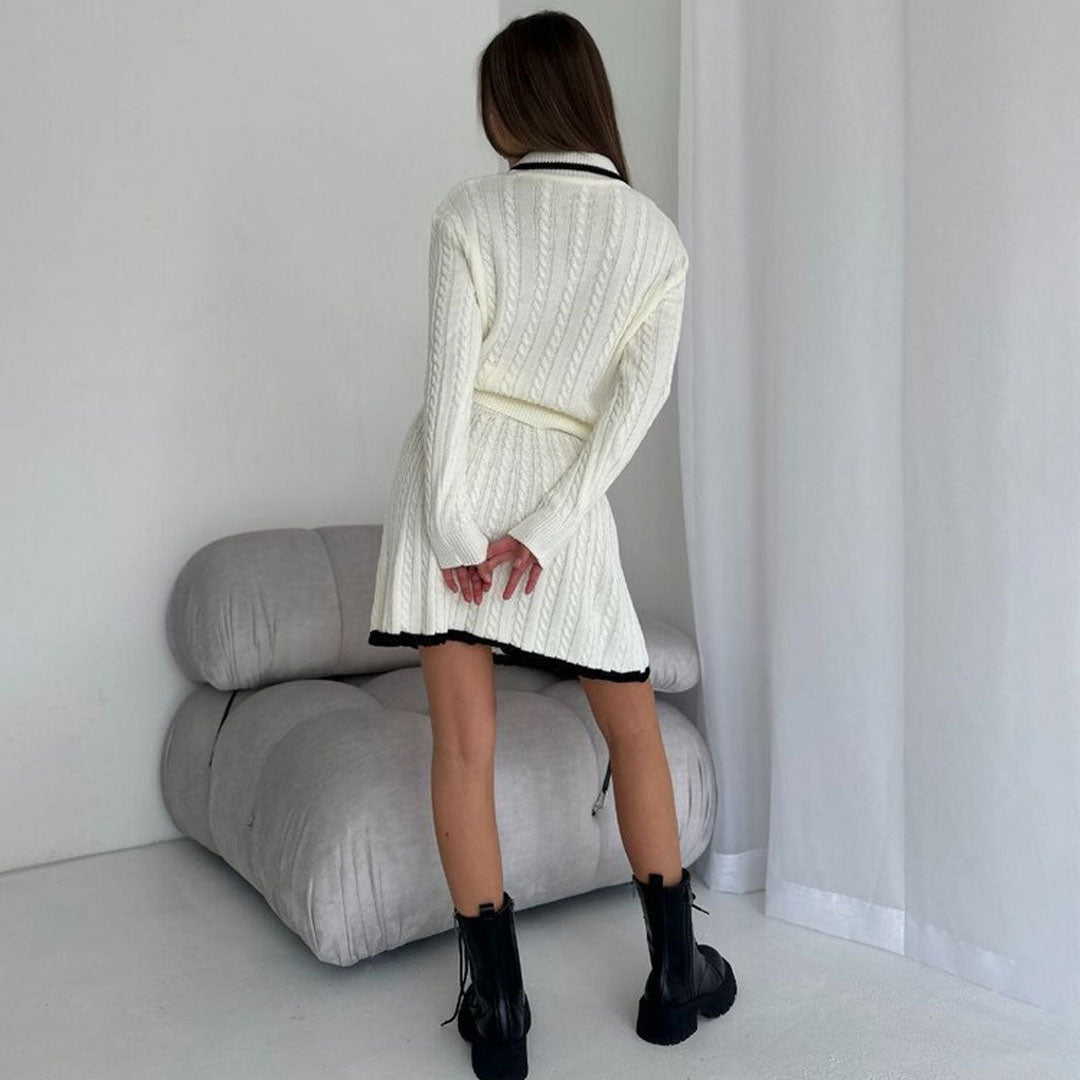Trendy & Unique College Knit Sweater Mini Skirt Set