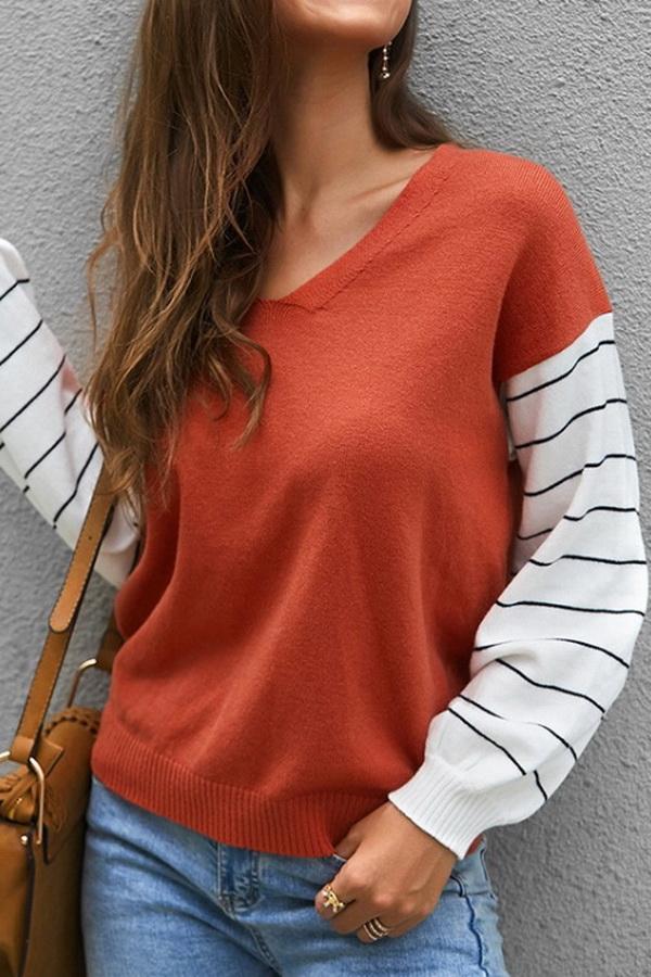 Color Block Lantern Sleeve Sweater for Effortless Style