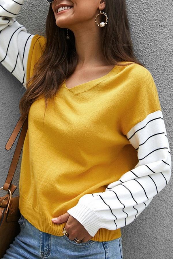 Color Block Lantern Sleeve Sweater for Effortless Style