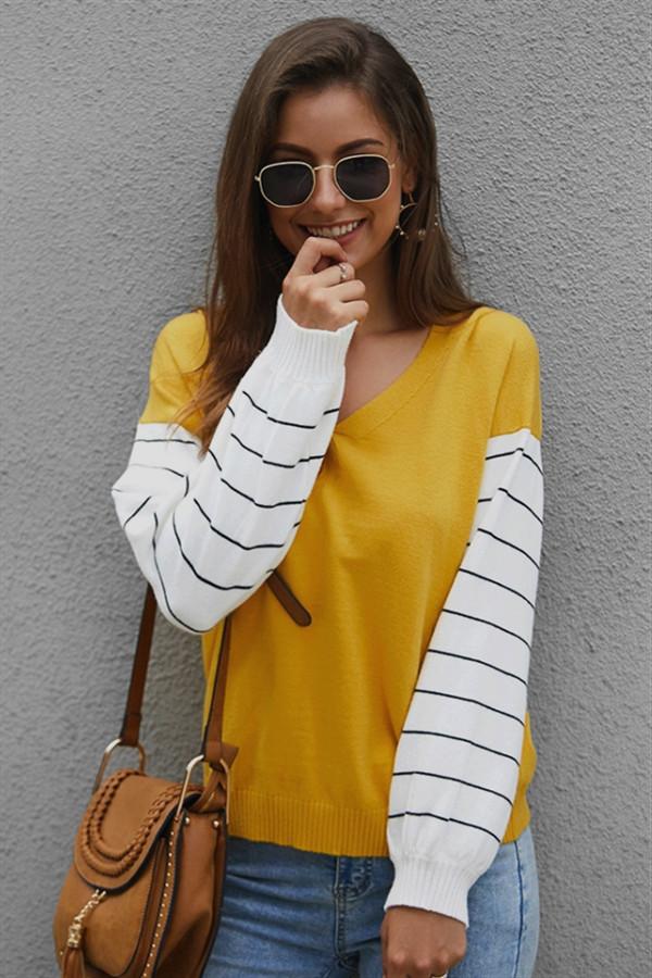 Color Block Lantern Sleeve Sweater for Effortless Style