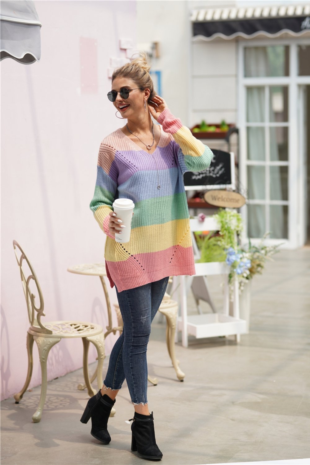 Color Block V Neck Plus Size Sweater for Chic Comfort