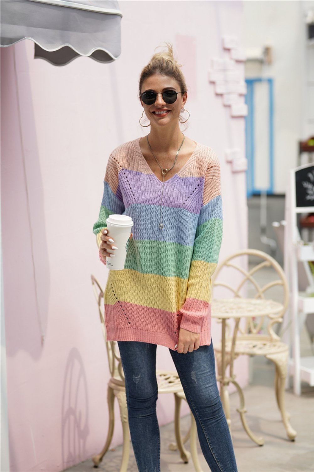 Color Block V Neck Plus Size Sweater for Chic Comfort