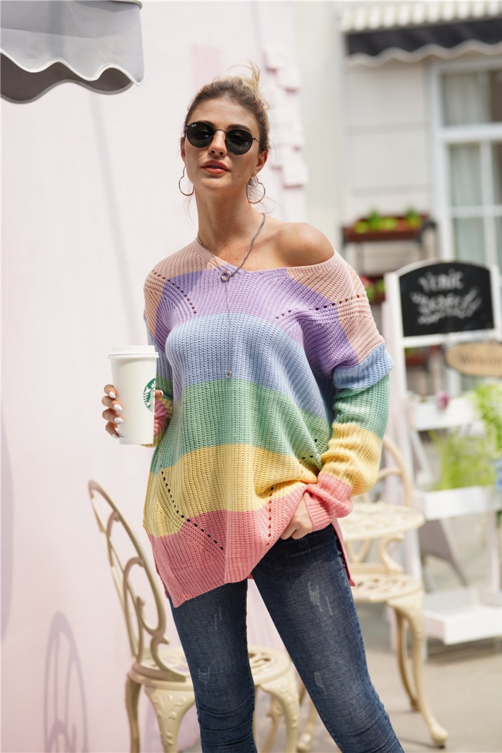 Color Block V Neck Plus Size Sweater for Chic Comfort