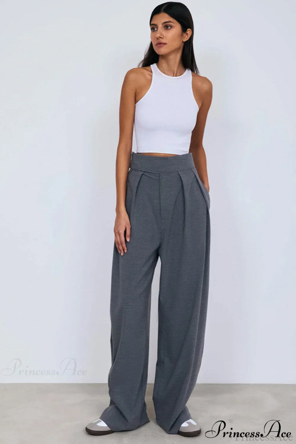 Color Block Wide Leg Tailored Pants