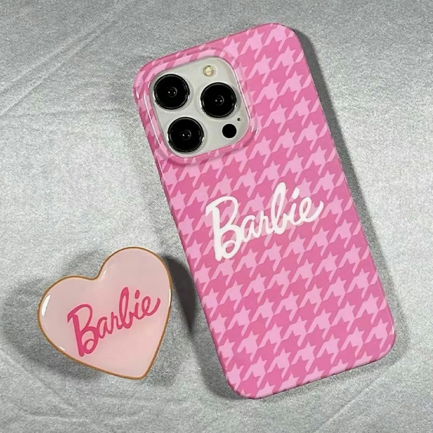Barbie Pink Houndstooth iPhone Case Simple Barbie Girl Phone Case Compatible With iPhone 15 14 13 12 11 Serie