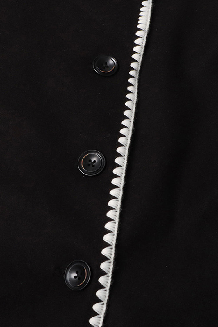 Contrast Embroidered Wool Blend Oversized Wrap Coat