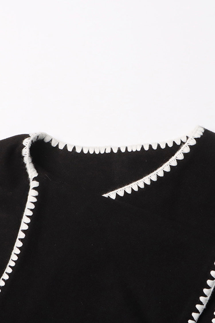 Contrast Embroidered Wool Blend Oversized Wrap Coat