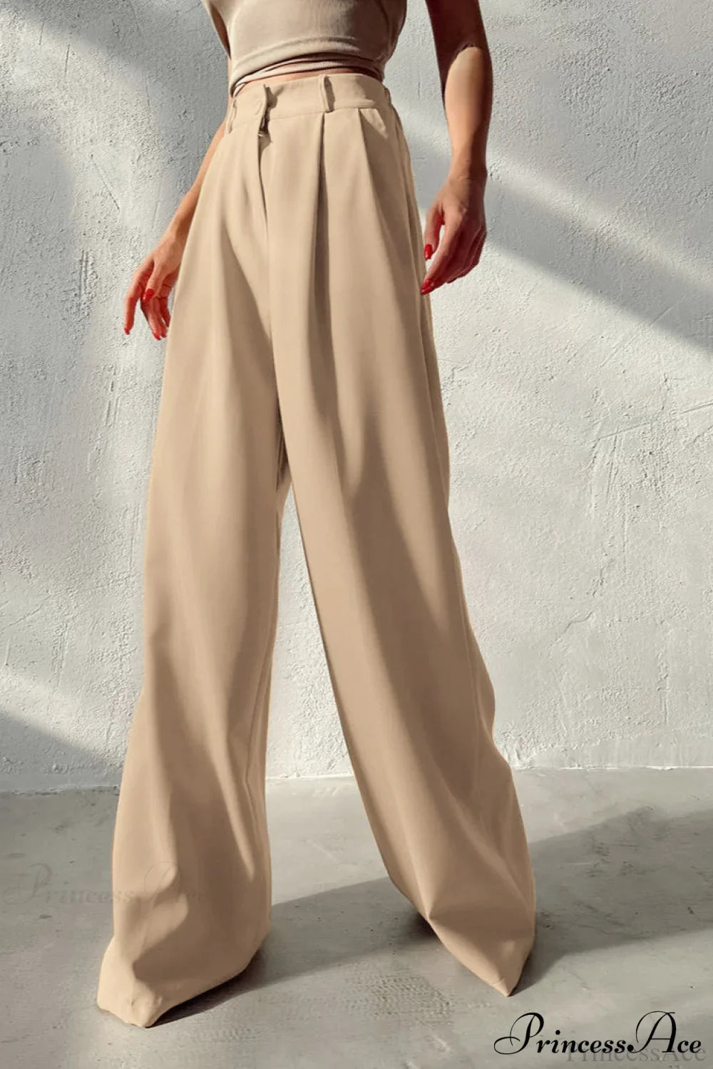 Cooling Silk Wide Leg Casual Pants Khaki / S