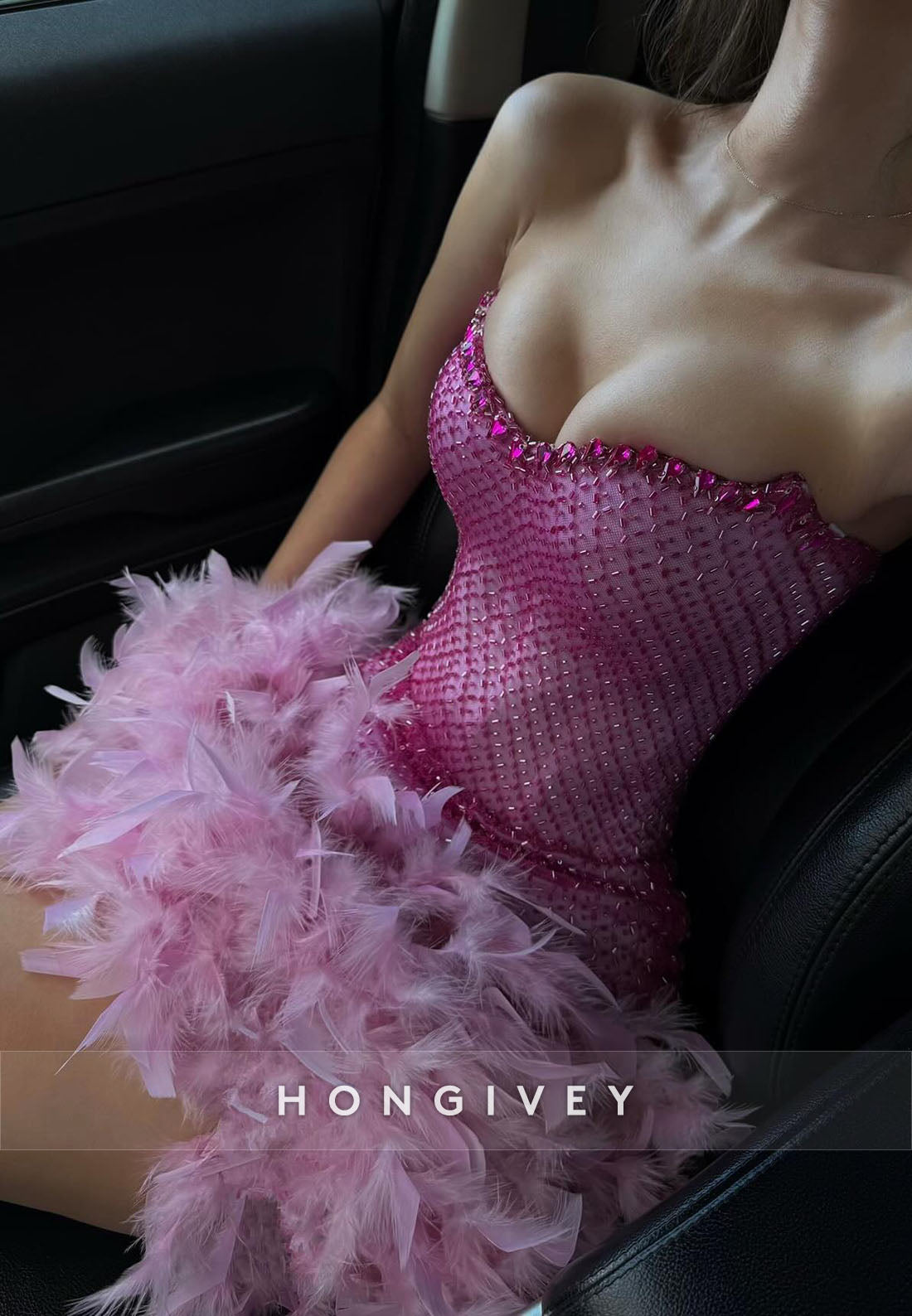 Feather Homecoming Dresses Mini Sweetheart Beading Party Dresses