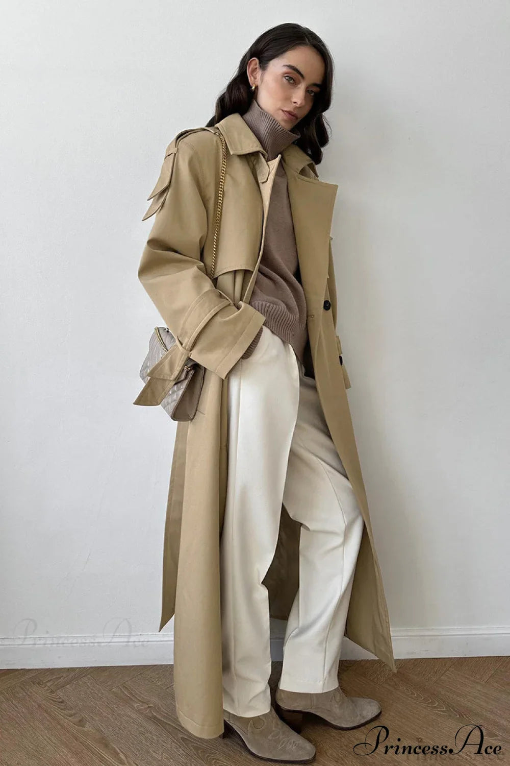 Elegant Cotton Belted Oversized Long Trench Overcoat