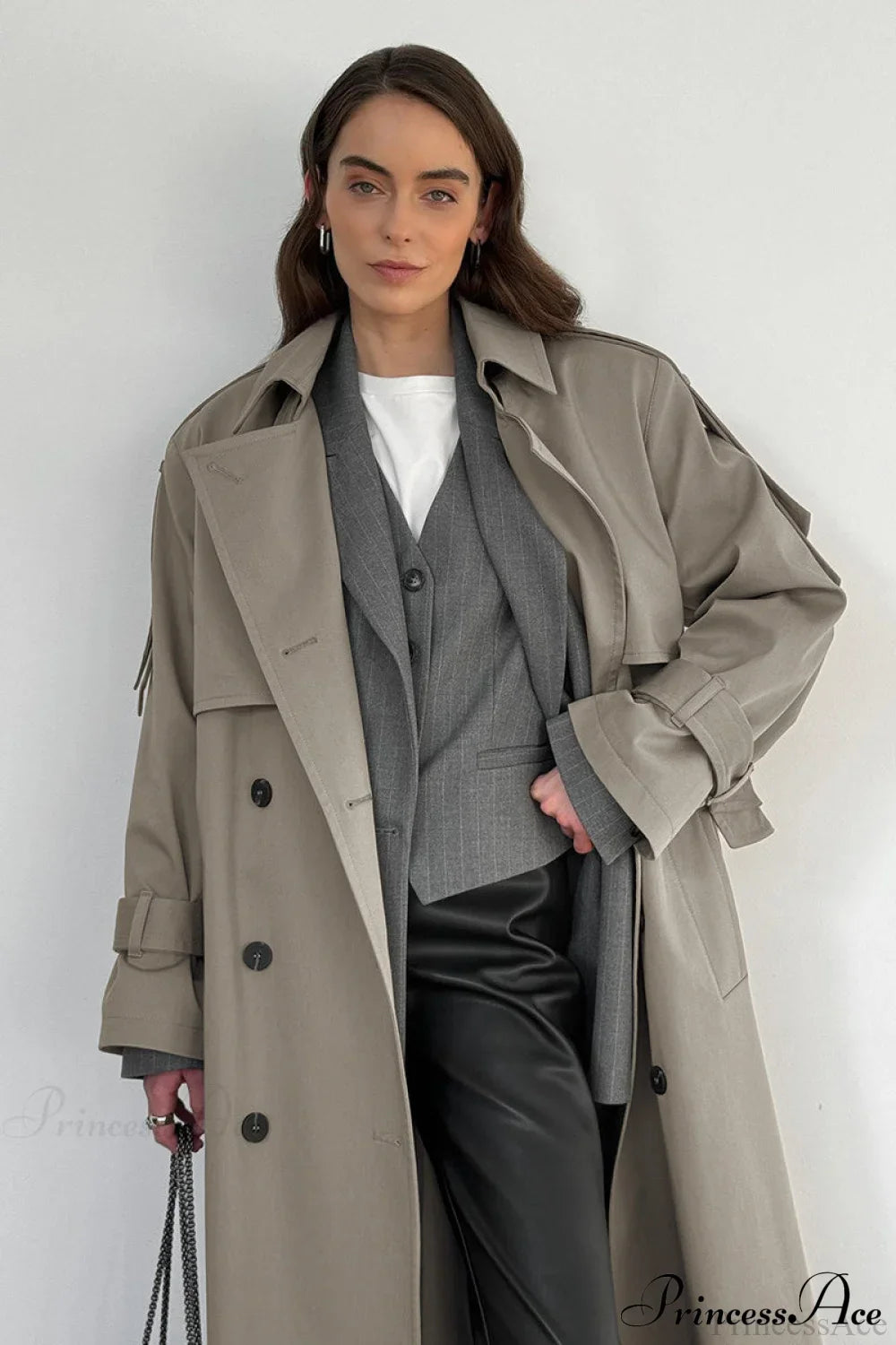 Elegant Cotton Belted Oversized Long Trench Overcoat