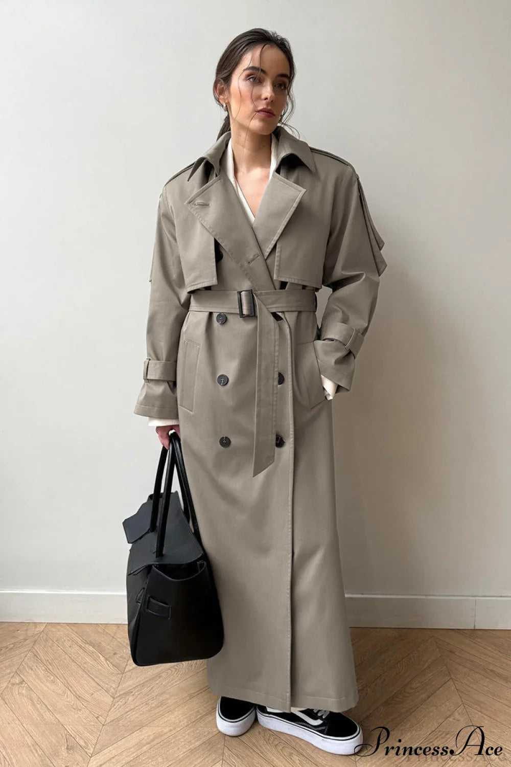 Cotton Belted Oversized Long Trench Overcoat Grey / S