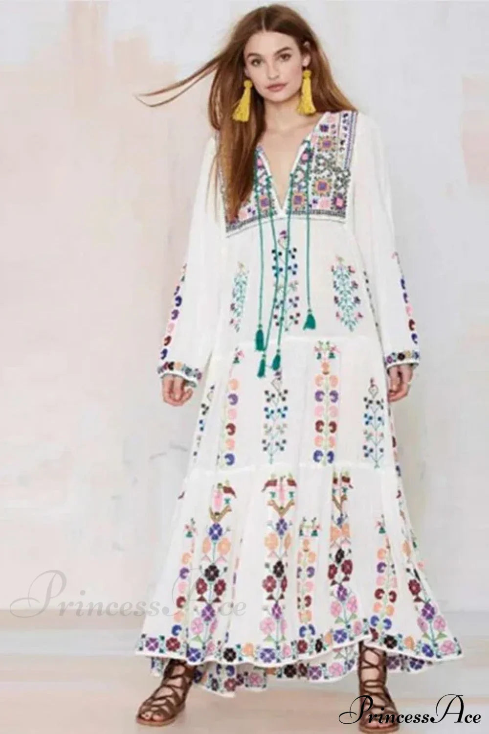 Cotton Floral Embroidered Maxi Dress