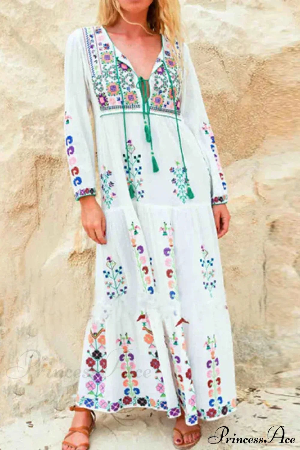 Cotton Floral Embroidered Maxi Dress