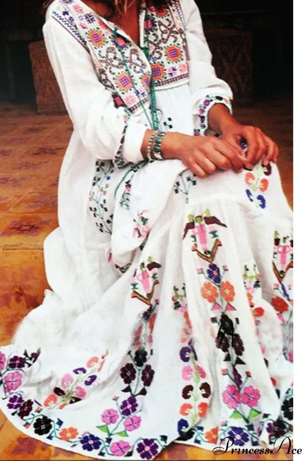 Cotton Floral Embroidered Maxi Dress