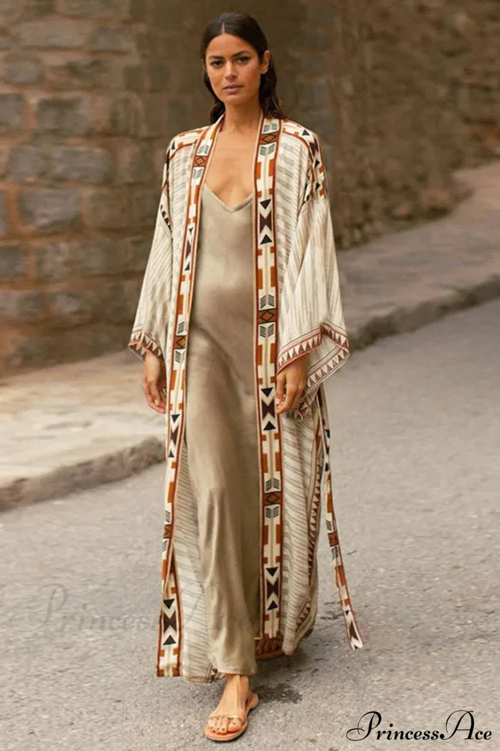 Cotton Floral Print Kimono Cover-up Beige / One Size bohodress-250126