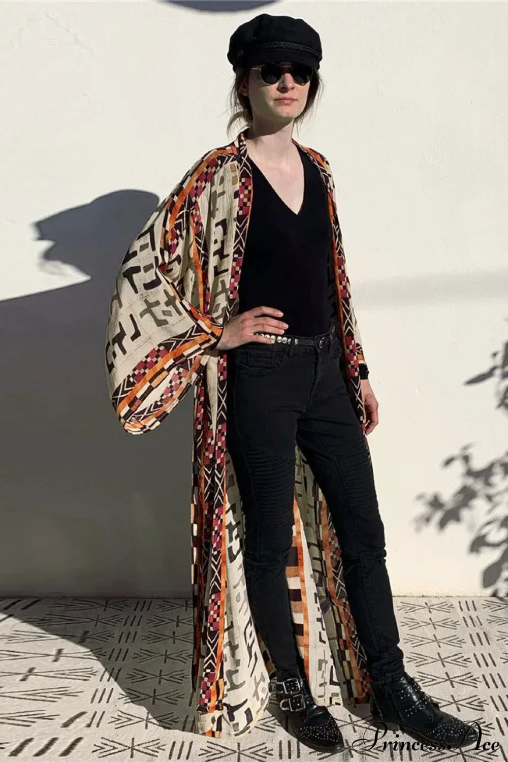 Cotton Floral Print Kimono Cover-up Black / One Size bohodress-250126