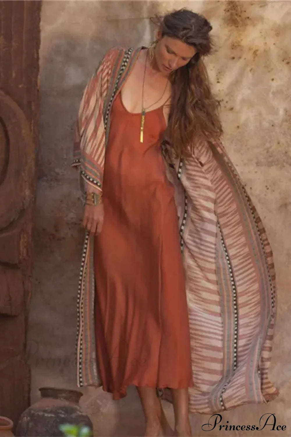 Cotton Floral Print Kimono Cover-up Orange / One Size bohodress-250126