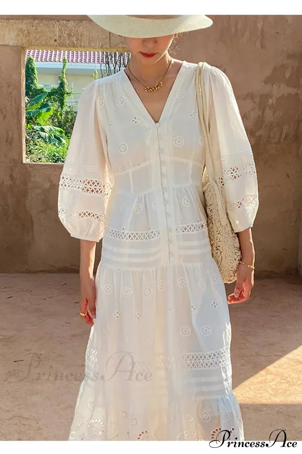 Cotton Floral V-neck Slim Summer Boho Dress