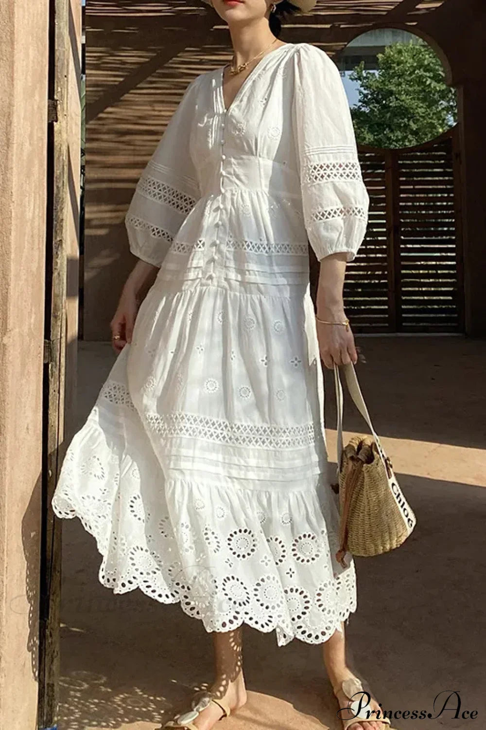 Cotton Floral V-neck Slim Summer Boho Dress