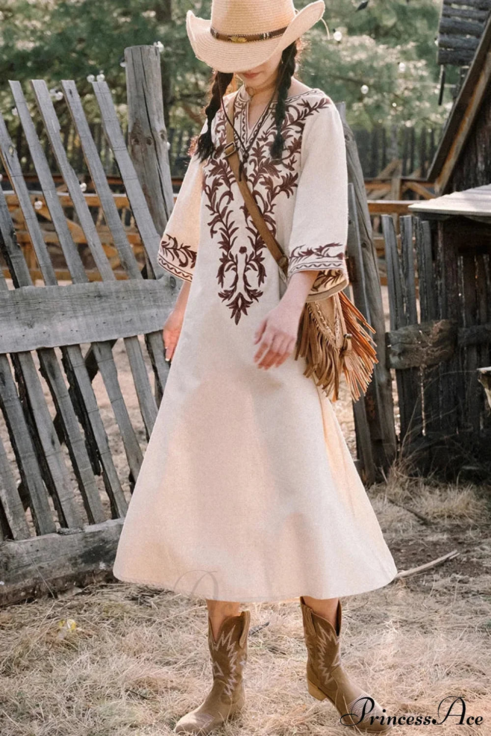 Cotton Linen Floral Boho Dress