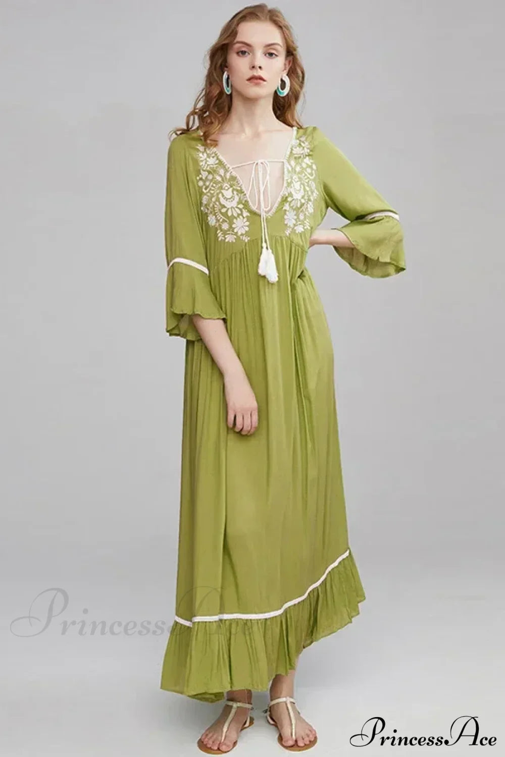 Cotton Rayon Boho Dress Green / S bohodress-250126