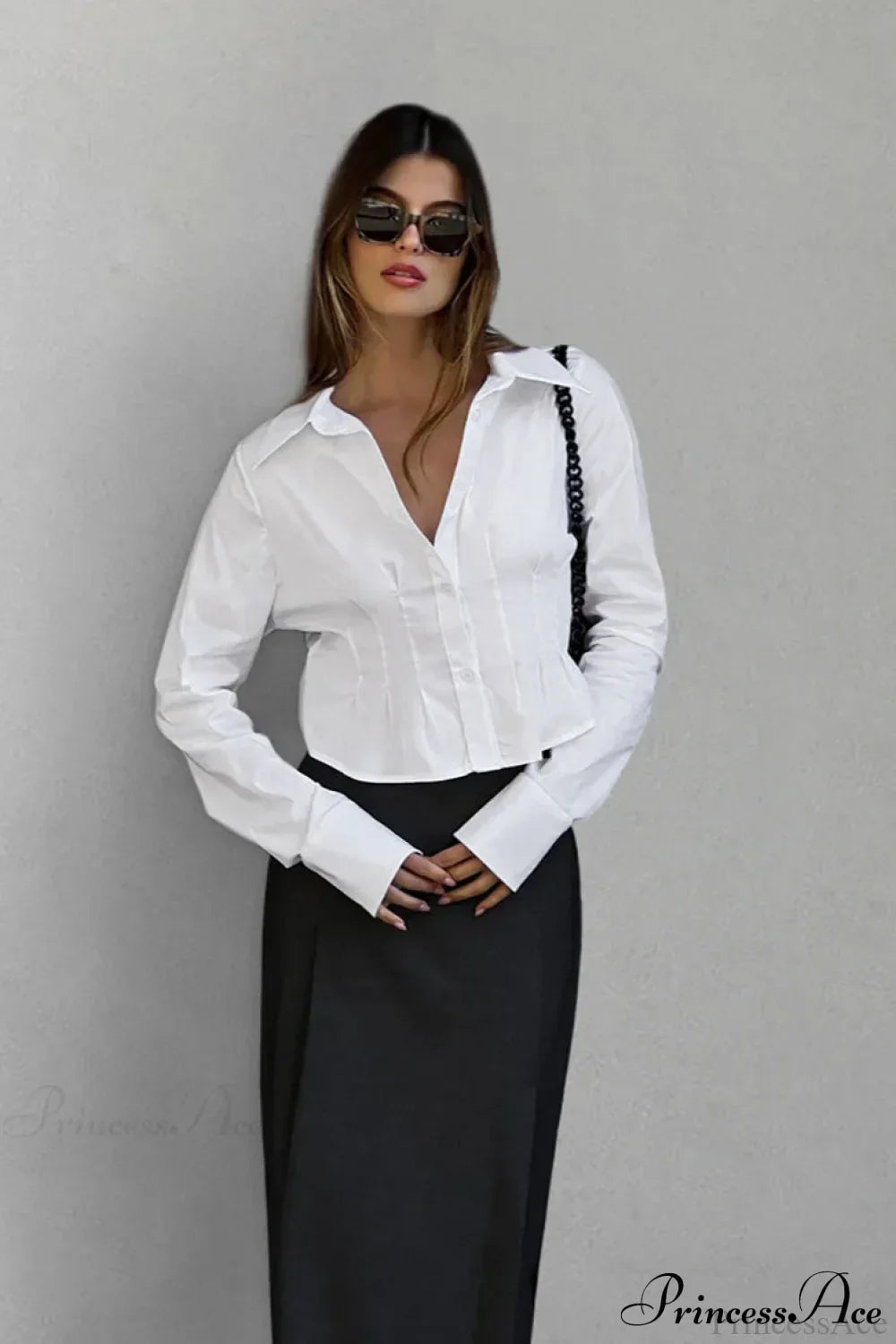 Cotton Ruched Waist Collared Blouse