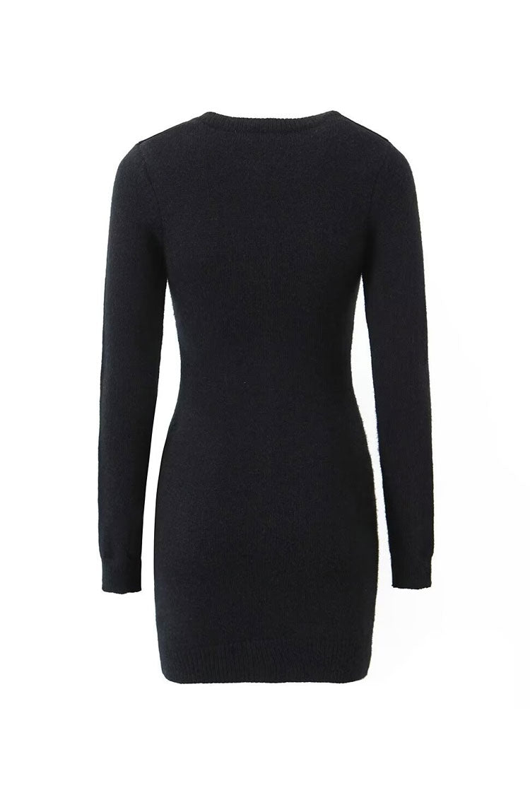 Cozy Rib Knit Long Sleeve Mini Sweater Dress for Effortless Style