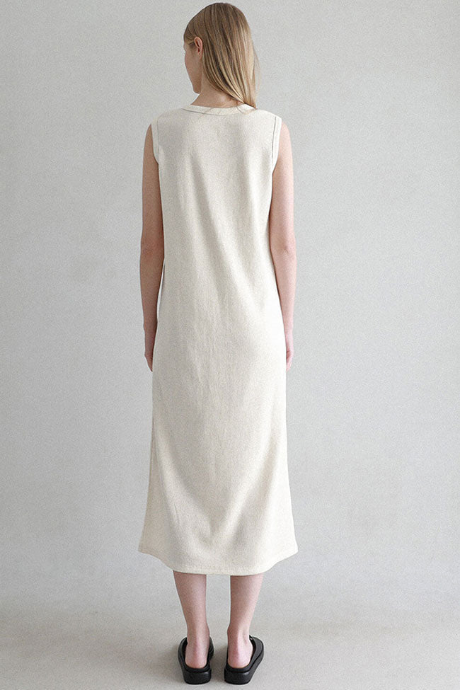 Cozy Textured Cotton Blend Summer Midi Sundress - Off White - Fashionpara