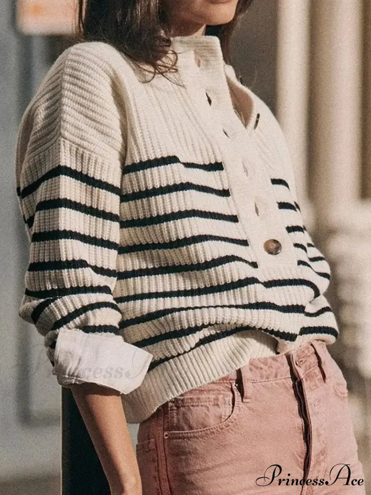 Cozy Warm Jacquard Long Sleeve Button Female Casual Christmas Sweater