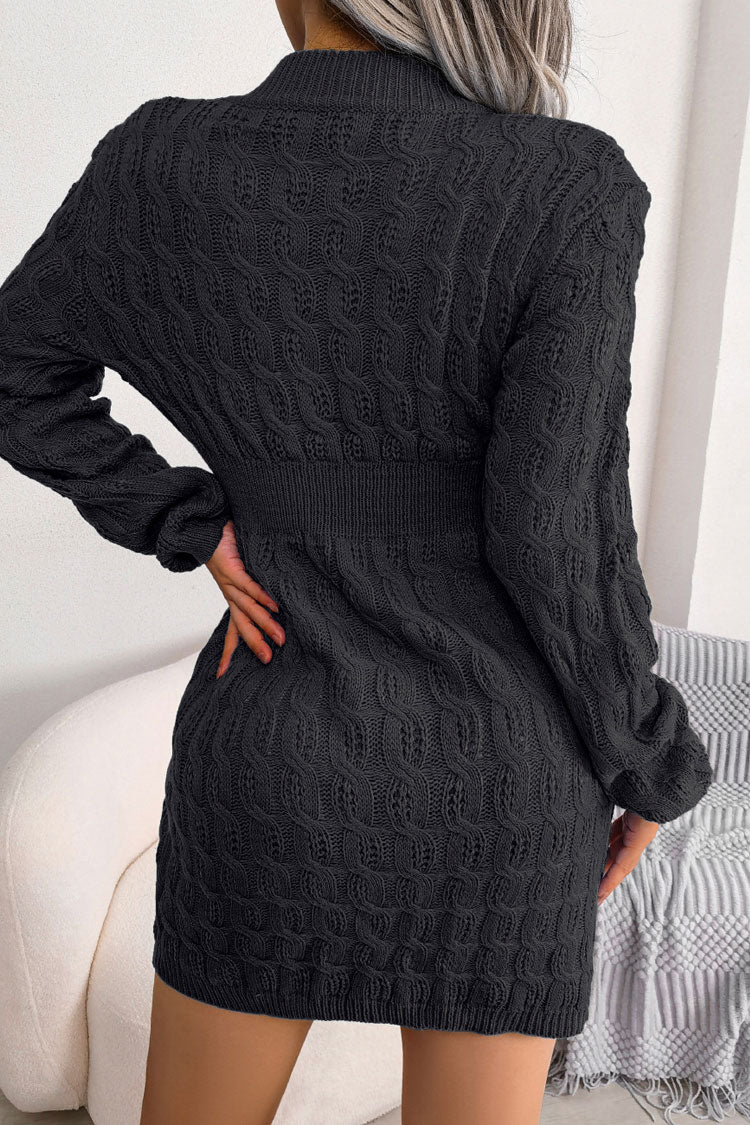 Rosedress Cozy Black Fisherman Cable Knit Sweater Dress