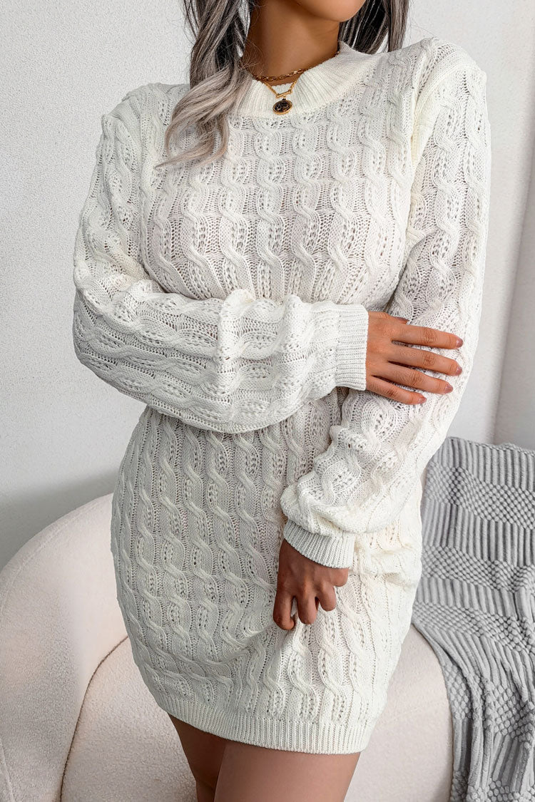 Rosedress Cozy Cable Knit Bodycon Sweater Dress - White