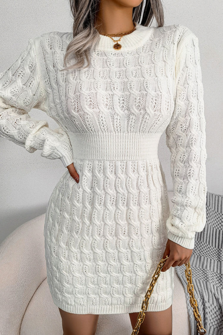 Rosedress Cozy Cable Knit Bodycon Sweater Dress - White