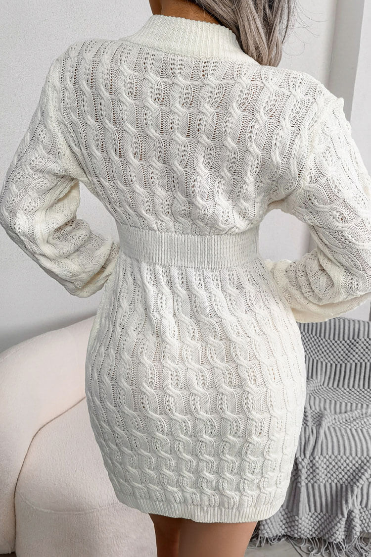Rosedress Cozy Cable Knit Bodycon Sweater Dress - White