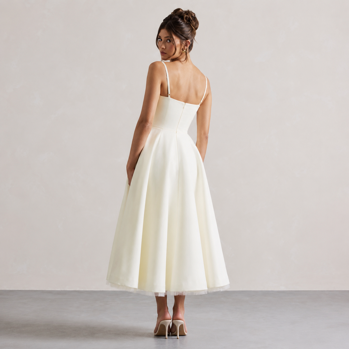 Sweetheart Cami Strap Corset A-Line Satin Midi Dress 6