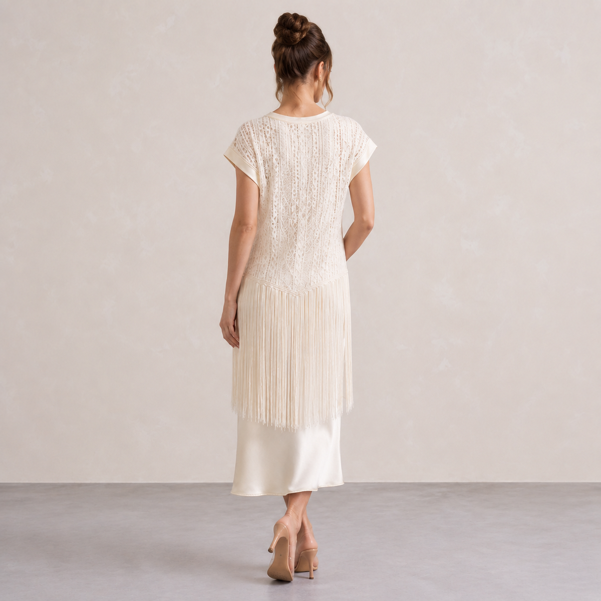 Crochet Lace Fringe Cap Sleeve Midi Dress 3