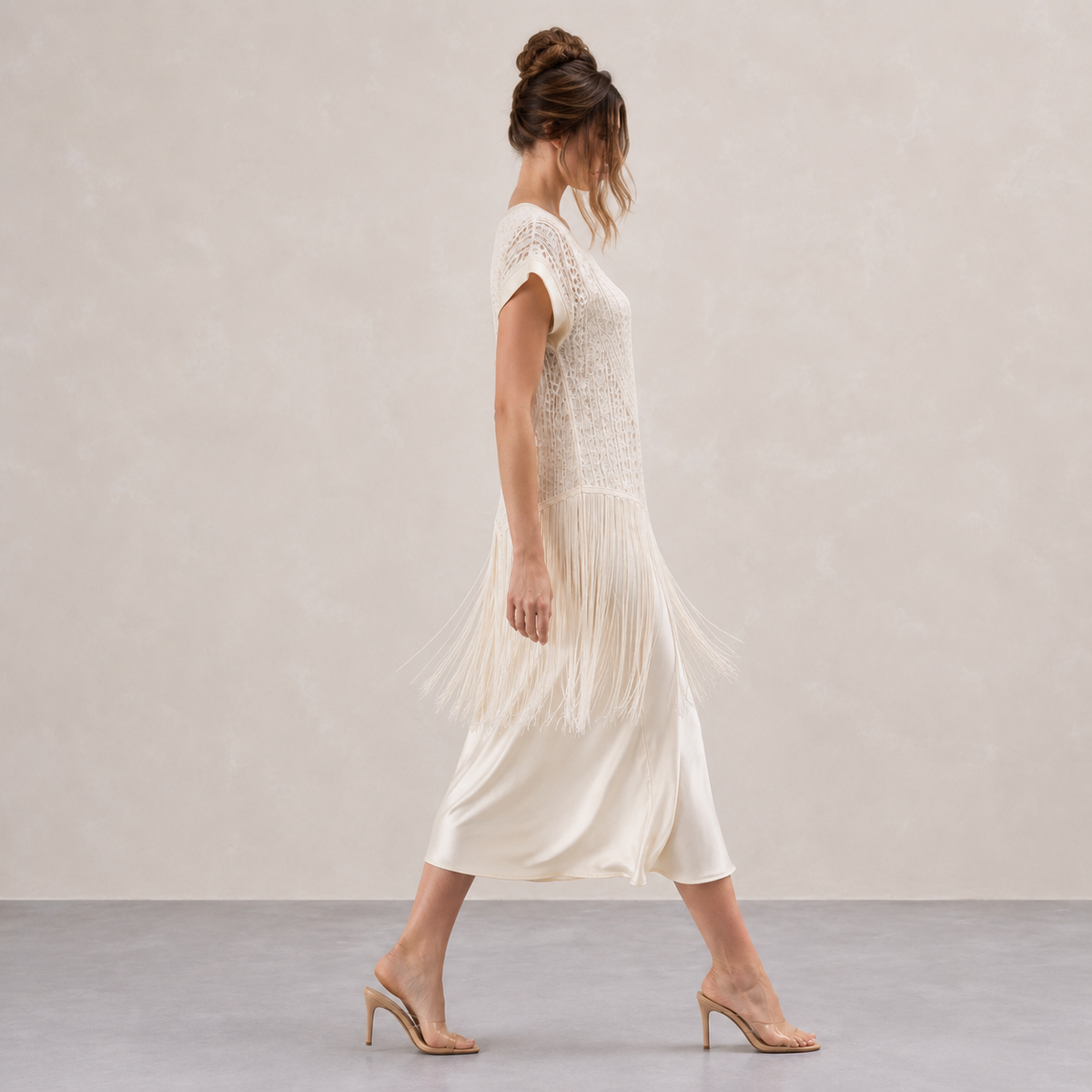 Crochet Lace Fringe Cap Sleeve Midi Dress 4