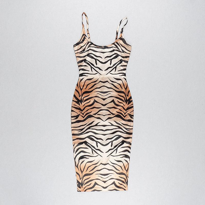 Animal Print Spaghetti Strap Bodycon Midi Dress