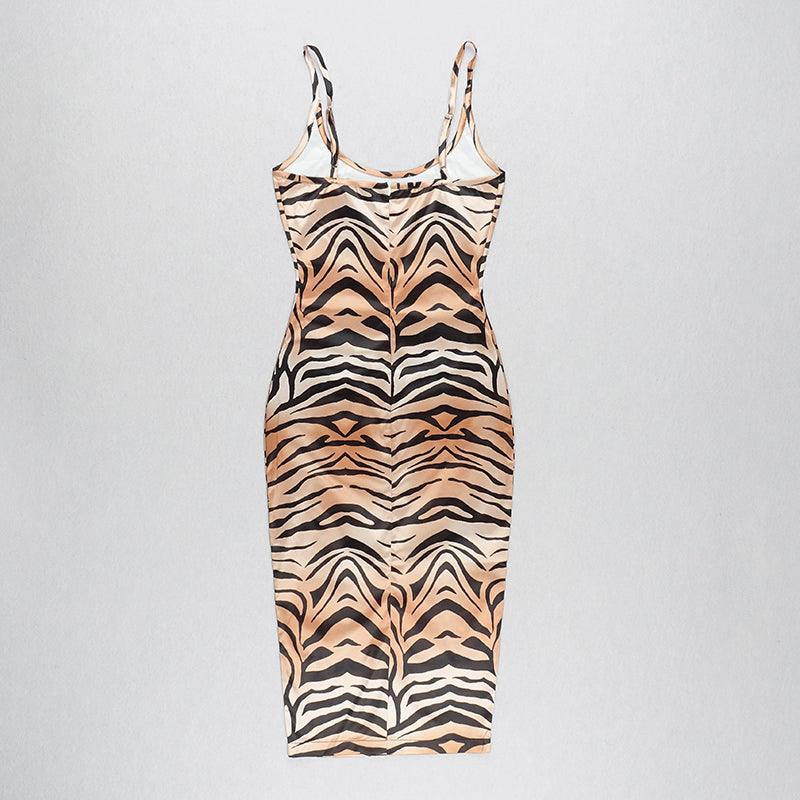 Animal Print Spaghetti Strap Bodycon Midi Dress