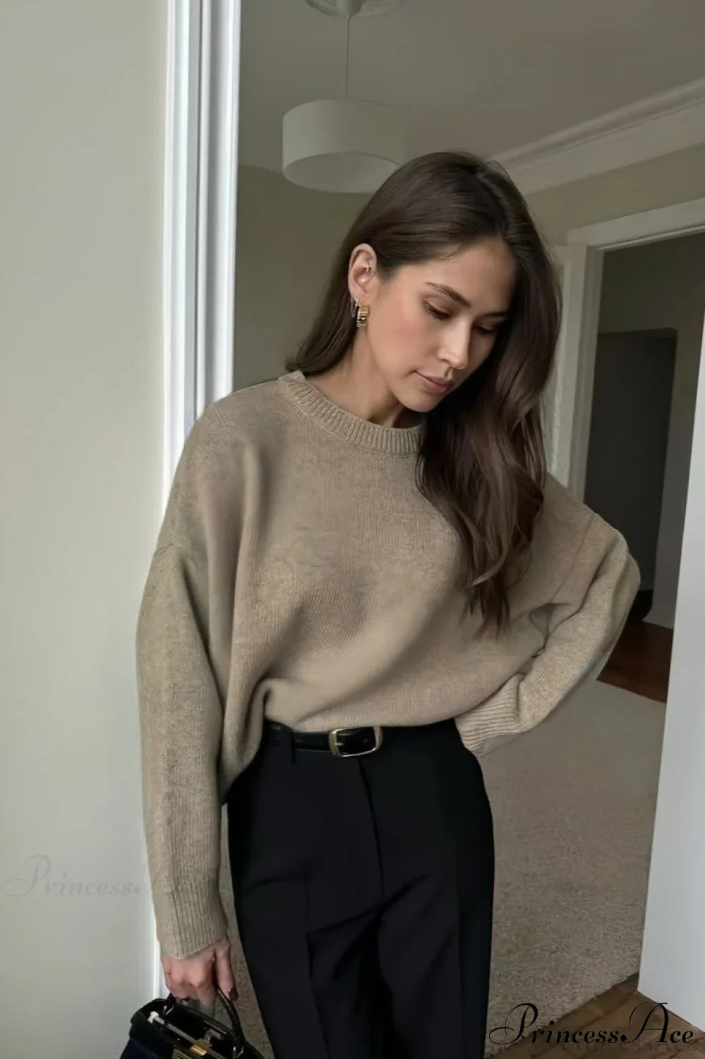 Crew Neck Thick Solid Short Sweater Apricot / M